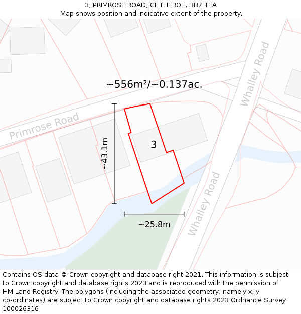 3, PRIMROSE ROAD, CLITHEROE, BB7 1EA: Plot and title map