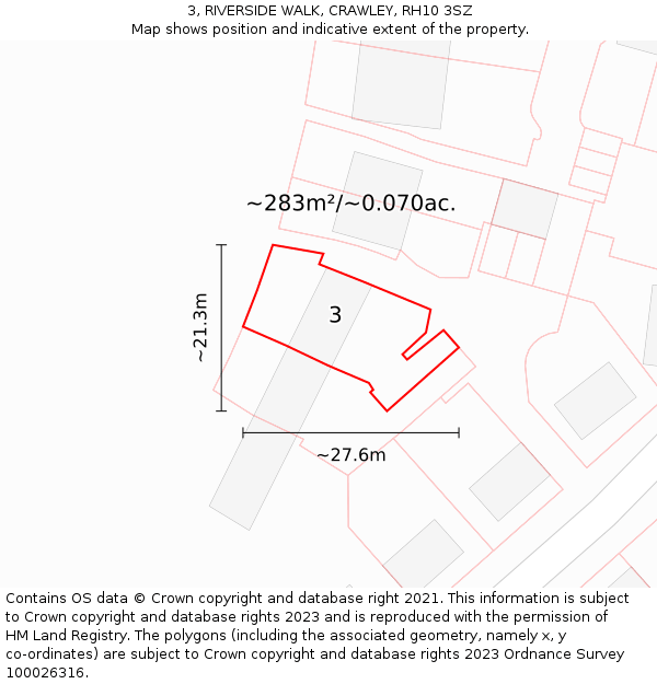 3, RIVERSIDE WALK, CRAWLEY, RH10 3SZ: Plot and title map
