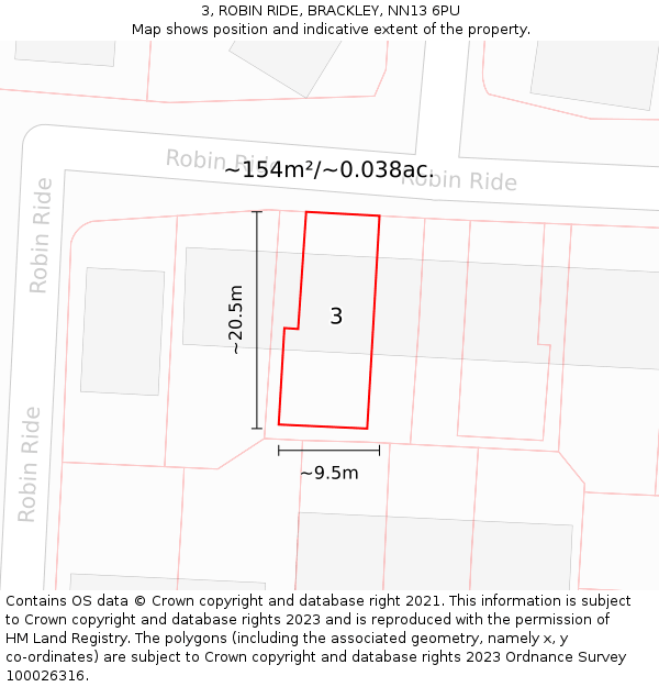 3, ROBIN RIDE, BRACKLEY, NN13 6PU: Plot and title map