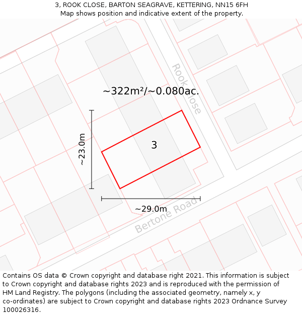 3, ROOK CLOSE, BARTON SEAGRAVE, KETTERING, NN15 6FH: Plot and title map