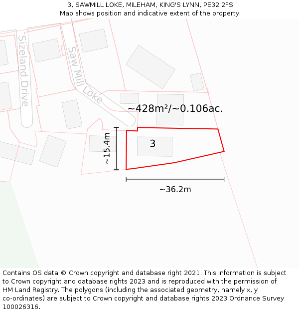 3, SAWMILL LOKE, MILEHAM, KING'S LYNN, PE32 2FS: Plot and title map