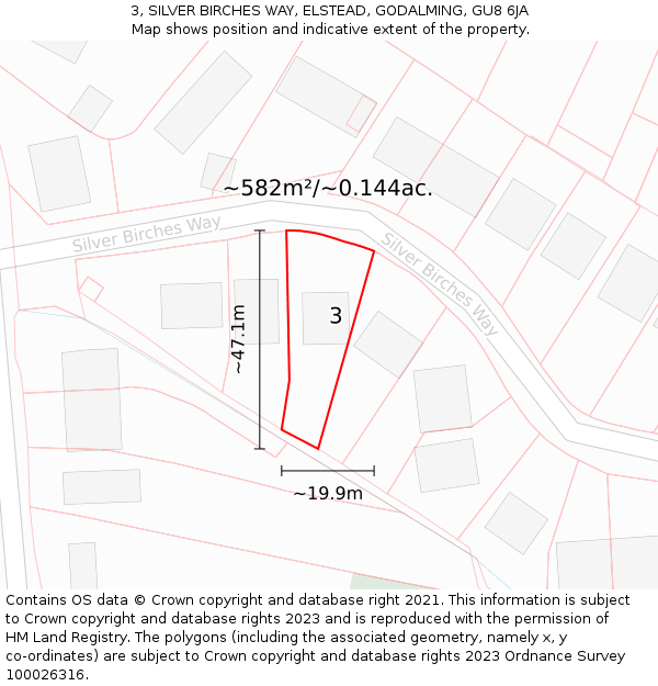 3, SILVER BIRCHES WAY, ELSTEAD, GODALMING, GU8 6JA: Plot and title map