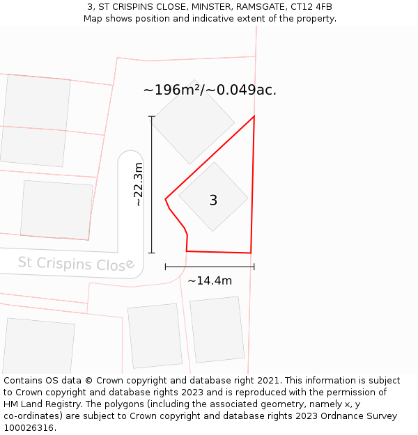 3, ST CRISPINS CLOSE, MINSTER, RAMSGATE, CT12 4FB: Plot and title map
