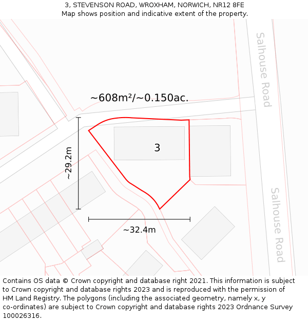 3, STEVENSON ROAD, WROXHAM, NORWICH, NR12 8FE: Plot and title map