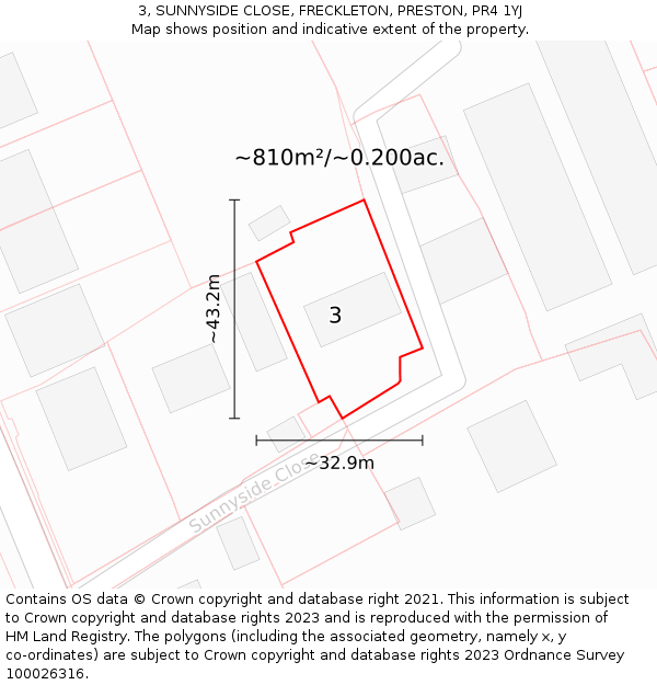 3, SUNNYSIDE CLOSE, FRECKLETON, PRESTON, PR4 1YJ: Plot and title map