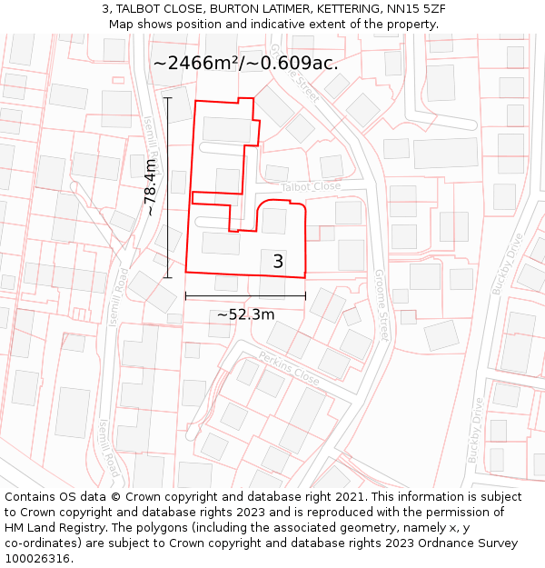 3, TALBOT CLOSE, BURTON LATIMER, KETTERING, NN15 5ZF: Plot and title map