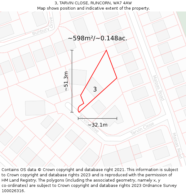 3, TARVIN CLOSE, RUNCORN, WA7 4AW: Plot and title map