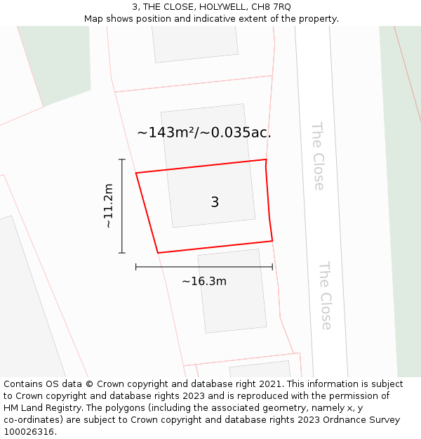 3, THE CLOSE, HOLYWELL, CH8 7RQ: Plot and title map