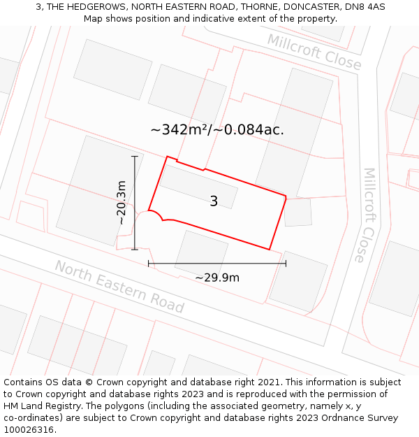 3, THE HEDGEROWS, NORTH EASTERN ROAD, THORNE, DONCASTER, DN8 4AS: Plot and title map
