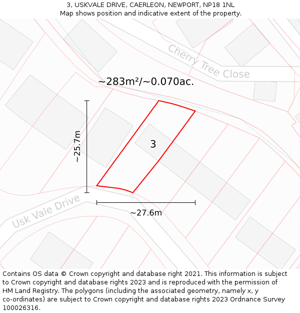 3, USKVALE DRIVE, CAERLEON, NEWPORT, NP18 1NL: Plot and title map