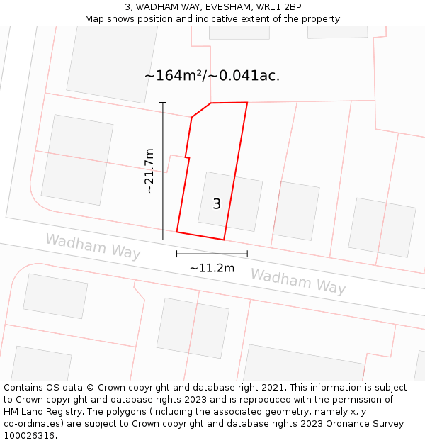 3, WADHAM WAY, EVESHAM, WR11 2BP: Plot and title map
