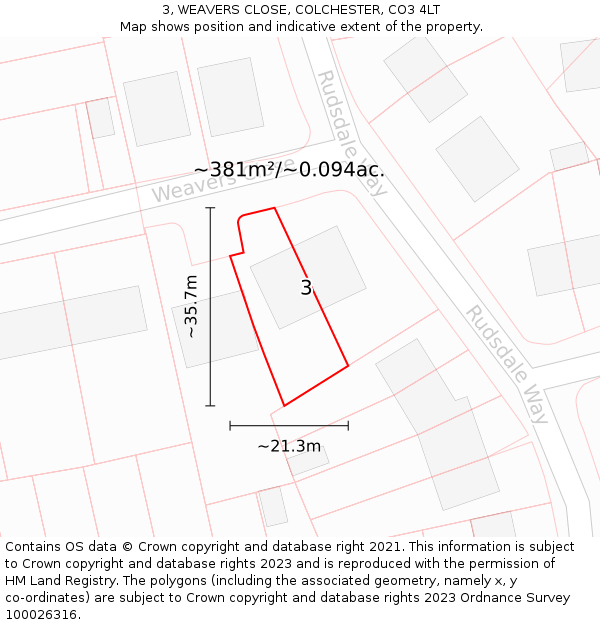3, WEAVERS CLOSE, COLCHESTER, CO3 4LT: Plot and title map
