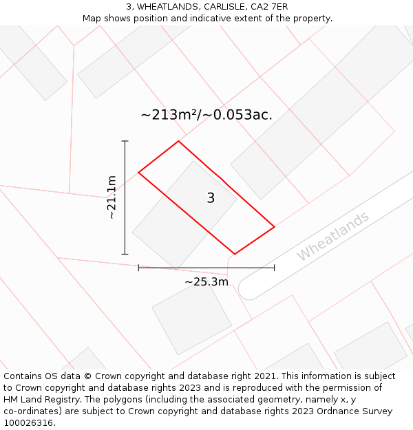 3, WHEATLANDS, CARLISLE, CA2 7ER: Plot and title map