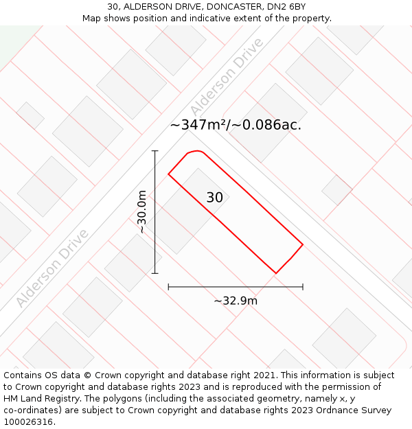 30, ALDERSON DRIVE, DONCASTER, DN2 6BY: Plot and title map