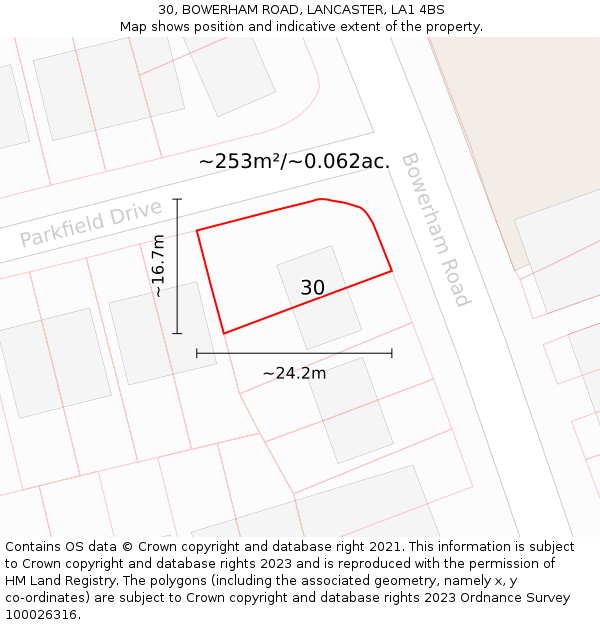 30, BOWERHAM ROAD, LANCASTER, LA1 4BS: Plot and title map