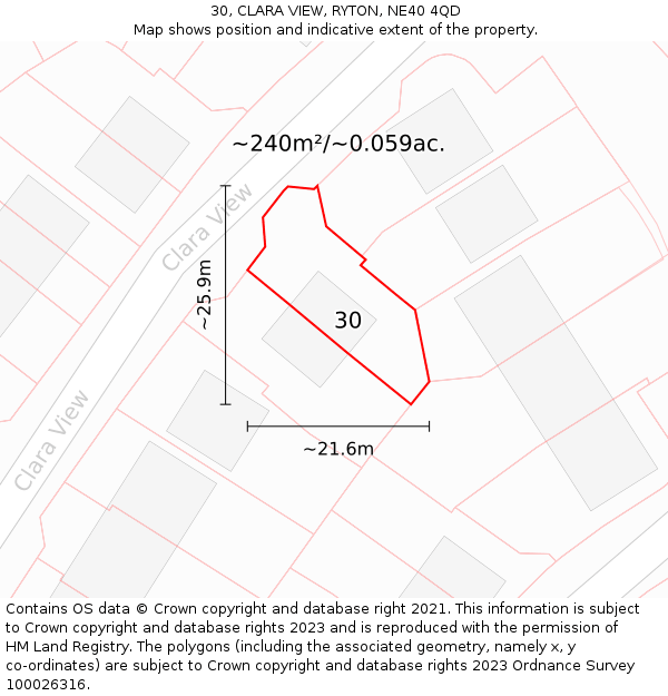 30, CLARA VIEW, RYTON, NE40 4QD: Plot and title map