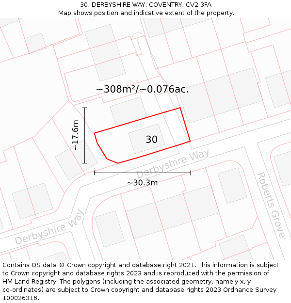 30, DERBYSHIRE WAY, COVENTRY, CV2 3FA: Plot and title map