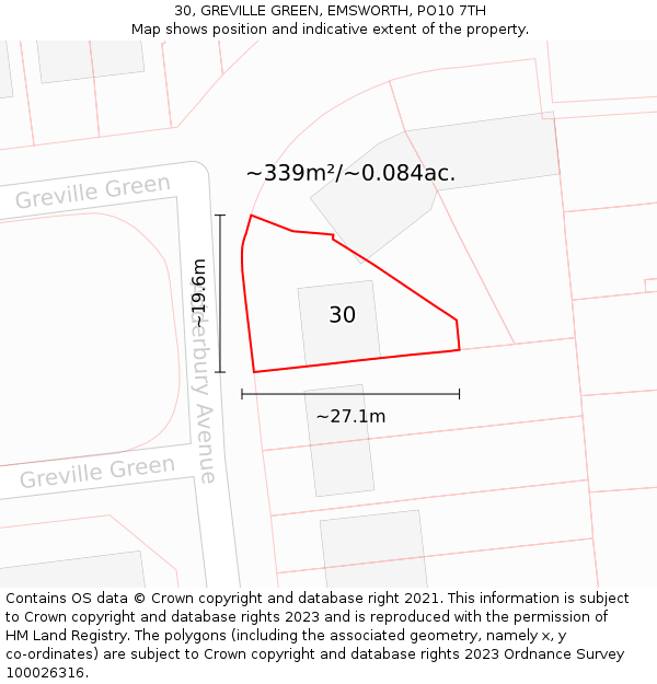 30, GREVILLE GREEN, EMSWORTH, PO10 7TH: Plot and title map