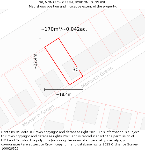30, MONARCH GREEN, BORDON, GU35 0SU: Plot and title map