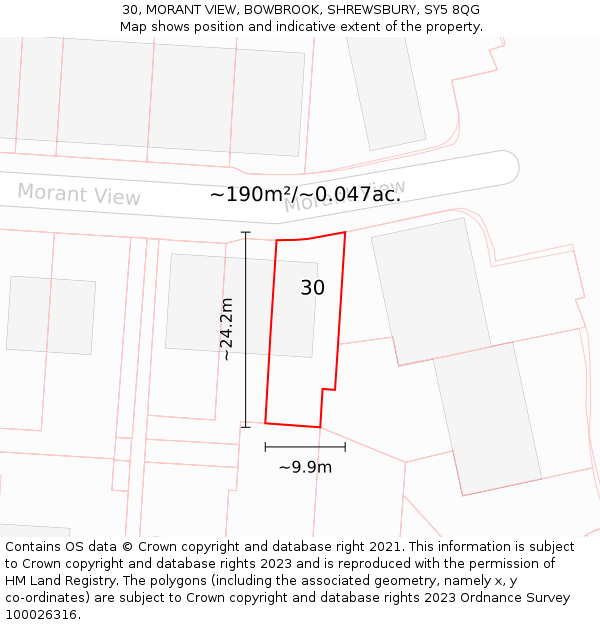 30, MORANT VIEW, BOWBROOK, SHREWSBURY, SY5 8QG: Plot and title map