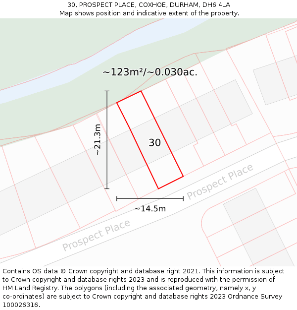 30, PROSPECT PLACE, COXHOE, DURHAM, DH6 4LA: Plot and title map