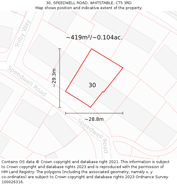 30, SPEEDWELL ROAD, WHITSTABLE, CT5 3RD: Plot and title map