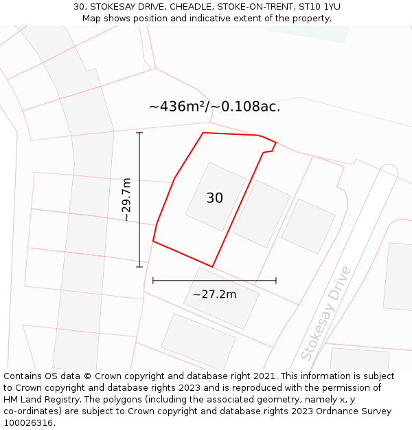 30, STOKESAY DRIVE, CHEADLE, STOKE-ON-TRENT, ST10 1YU: Plot and title map
