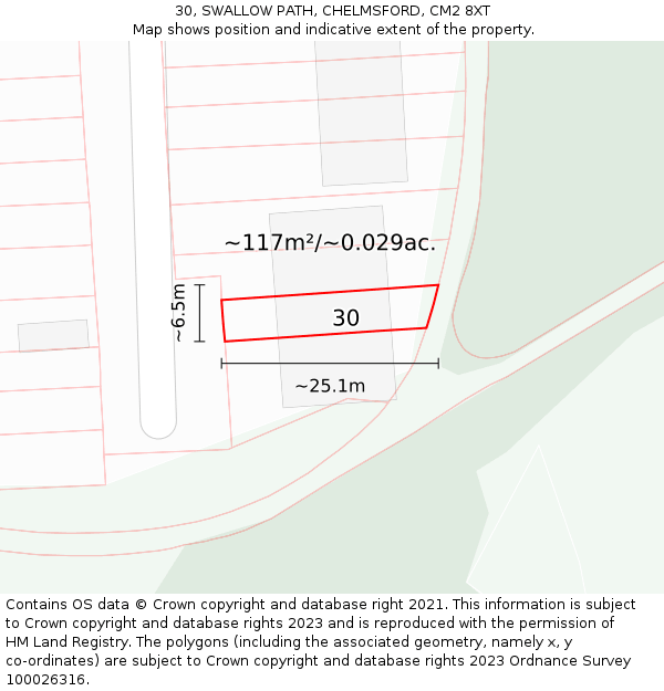 30, SWALLOW PATH, CHELMSFORD, CM2 8XT: Plot and title map