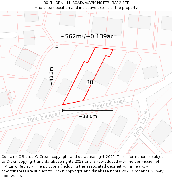 30, THORNHILL ROAD, WARMINSTER, BA12 8EF: Plot and title map