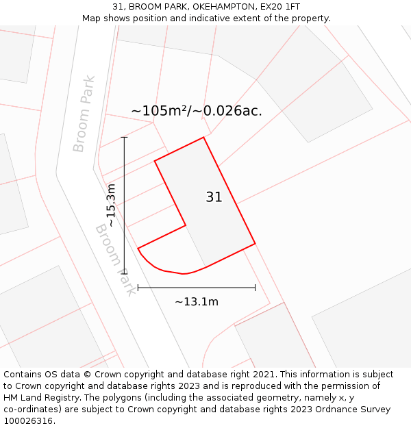 31, BROOM PARK, OKEHAMPTON, EX20 1FT: Plot and title map