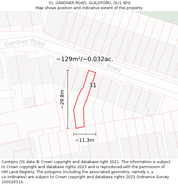 31, GARDNER ROAD, GUILDFORD, GU1 4PG: Plot and title map