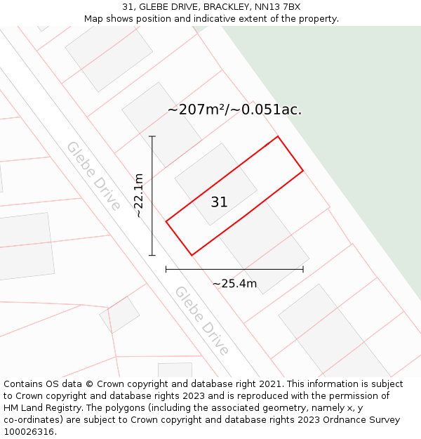 31, GLEBE DRIVE, BRACKLEY, NN13 7BX: Plot and title map