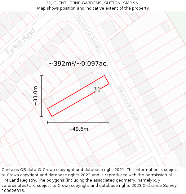 31, GLENTHORNE GARDENS, SUTTON, SM3 9NL: Plot and title map