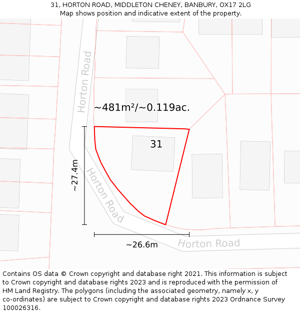 31, HORTON ROAD, MIDDLETON CHENEY, BANBURY, OX17 2LG: Plot and title map