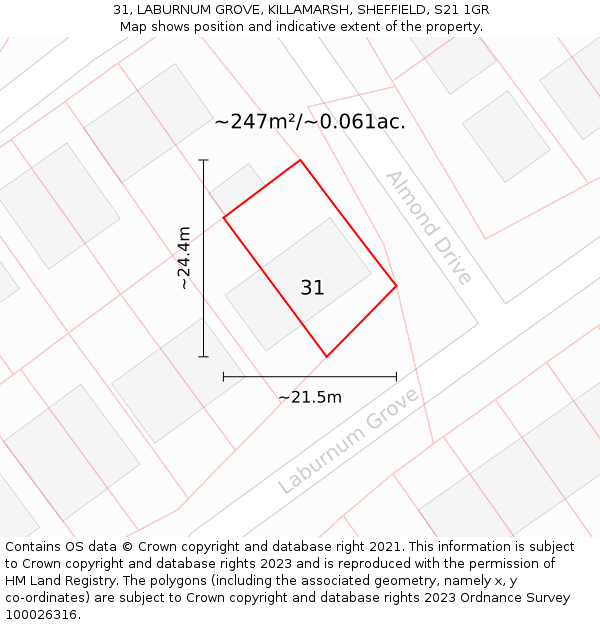 31, LABURNUM GROVE, KILLAMARSH, SHEFFIELD, S21 1GR: Plot and title map