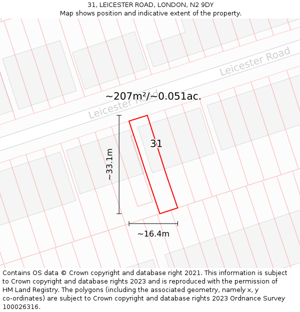 31, LEICESTER ROAD, LONDON, N2 9DY: Plot and title map