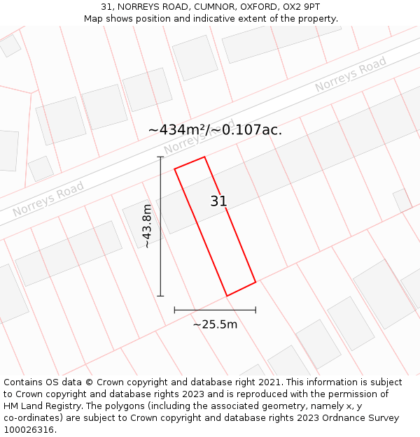 31, NORREYS ROAD, CUMNOR, OXFORD, OX2 9PT: Plot and title map