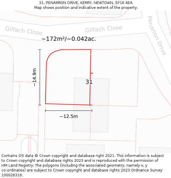 31, PENARRON DRIVE, KERRY, NEWTOWN, SY16 4EA: Plot and title map