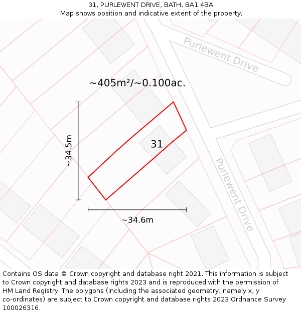 31, PURLEWENT DRIVE, BATH, BA1 4BA: Plot and title map