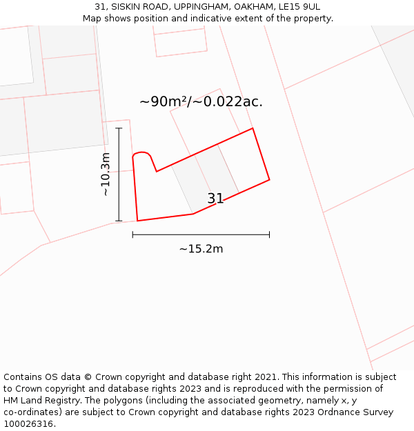 31, SISKIN ROAD, UPPINGHAM, OAKHAM, LE15 9UL: Plot and title map