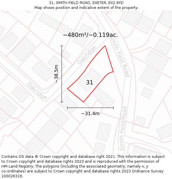 31, SMITH FIELD ROAD, EXETER, EX2 8YD: Plot and title map