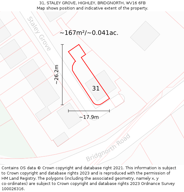 31, STALEY GROVE, HIGHLEY, BRIDGNORTH, WV16 6FB: Plot and title map