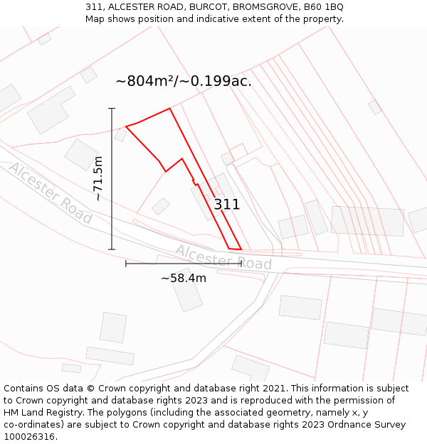 311, ALCESTER ROAD, BURCOT, BROMSGROVE, B60 1BQ: Plot and title map
