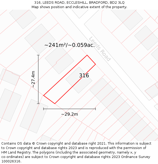 316, LEEDS ROAD, ECCLESHILL, BRADFORD, BD2 3LQ: Plot and title map