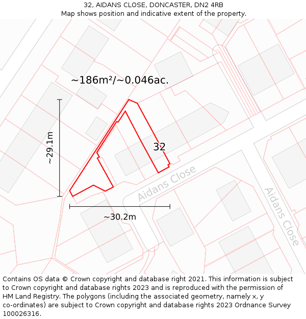32, AIDANS CLOSE, DONCASTER, DN2 4RB: Plot and title map