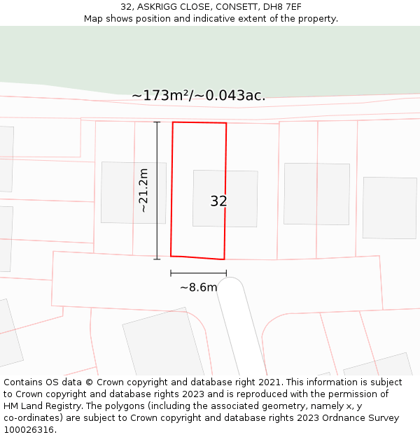 32, ASKRIGG CLOSE, CONSETT, DH8 7EF: Plot and title map