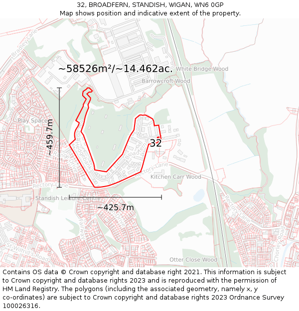 32, BROADFERN, STANDISH, WIGAN, WN6 0GP: Plot and title map