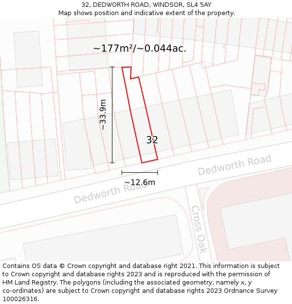 32, DEDWORTH ROAD, WINDSOR, SL4 5AY: Plot and title map
