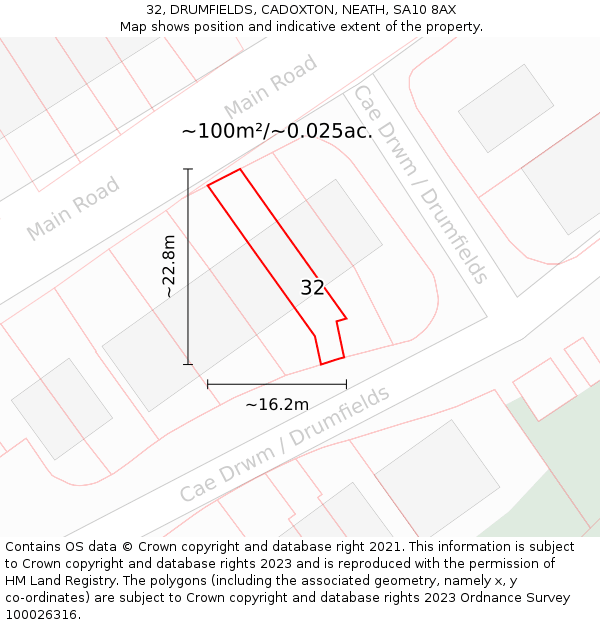 32, DRUMFIELDS, CADOXTON, NEATH, SA10 8AX: Plot and title map