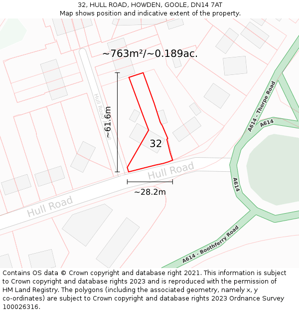 32, HULL ROAD, HOWDEN, GOOLE, DN14 7AT: Plot and title map